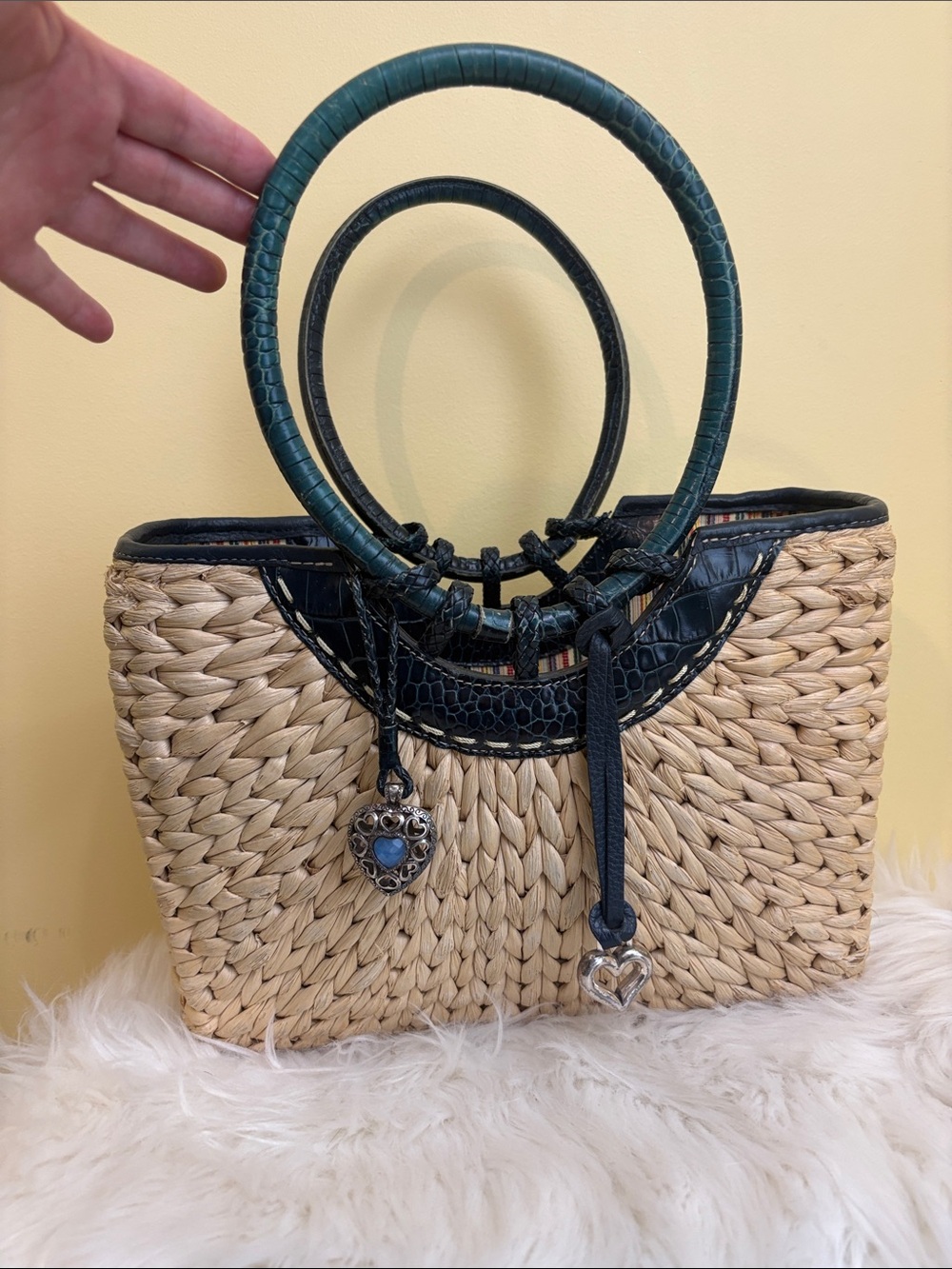 Brighton | Woven Straw Structured Dark Green Croc-Texture Top Handles Tote Bag - Picture 17 of 17